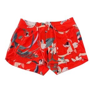 Athleta Hudson Board Shorts Women size 2 Beach Swim Bright Red Floral Inseam 3"